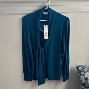 Calvin Klein Deep Teal Blouse with Tie Neck